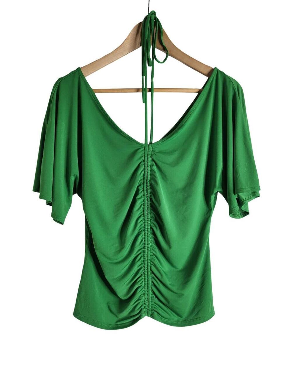 The General Good Vibrant Green Batwing Sleeve Drawstring Ruched Front Top Sz M